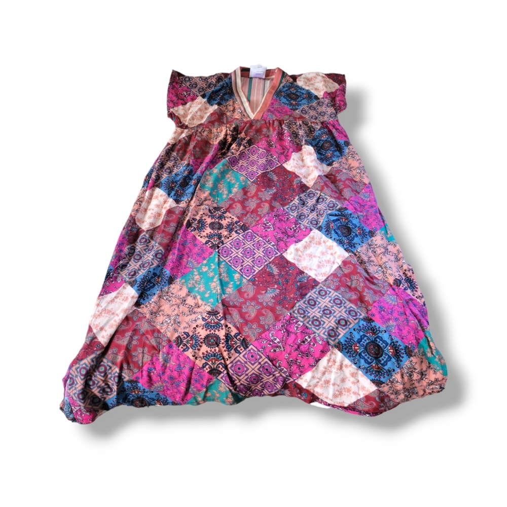 Haley Solar | NWOT Pretty Colorful Boho Chic Patchwork Midi Dress - Picture 3 of 14